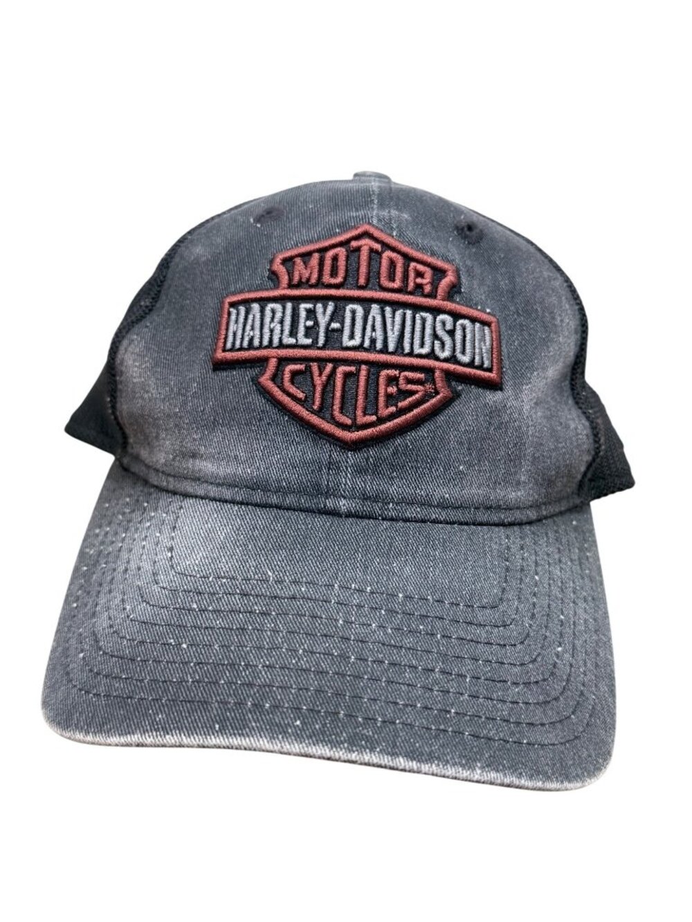 Harley Davidson New Era 39THIRTY Mesh Trucker Hat Washed Charcoal Stretch Fit